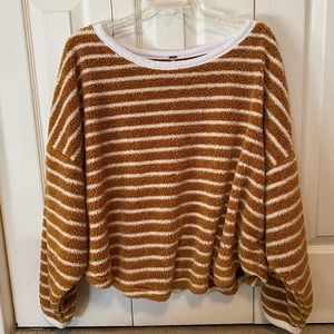 Free People Gold and White Striped Small Sweater